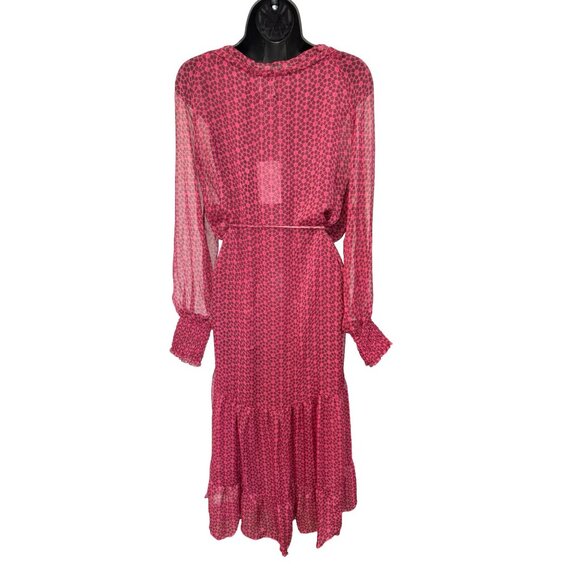 NWT Misa Los Angeles Louisa Dress XS Pink/Red Print Sheer Chiffon Midi - Picture 4 of 15